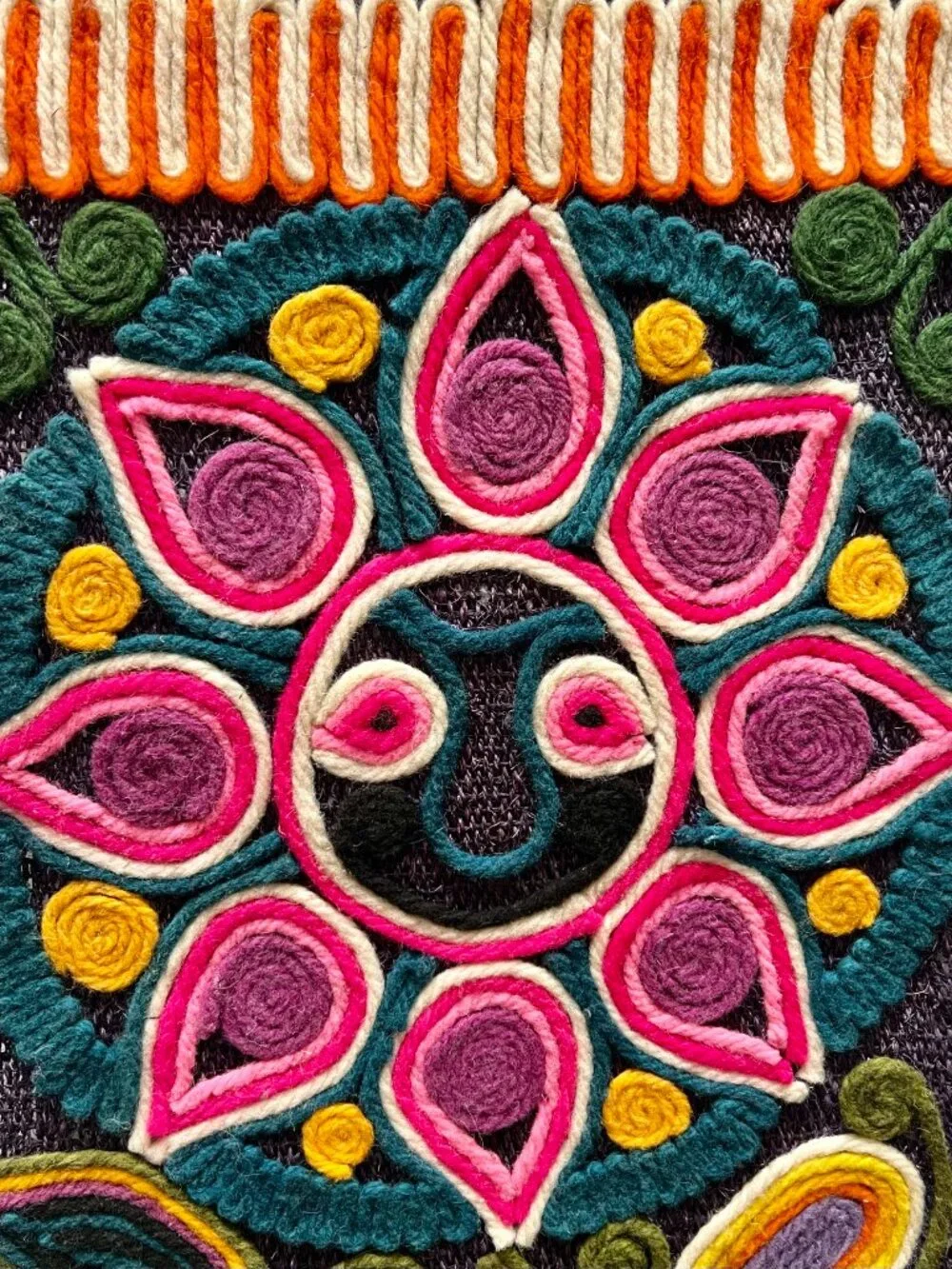 Large Vintage 70s Mexican Huichol Yarn Art Wall Hanging 58